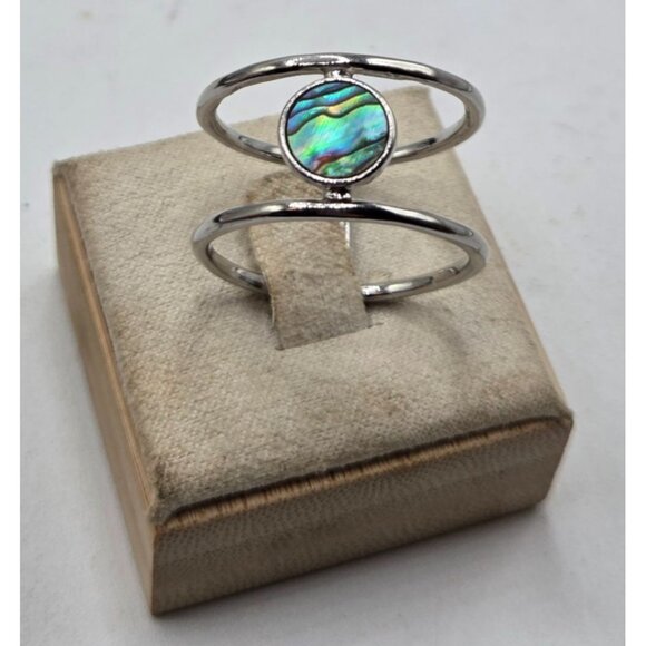 Silver Plated Adjustable Abalone Shell Ring With Double Band Design For Women - Picture 1 of 3